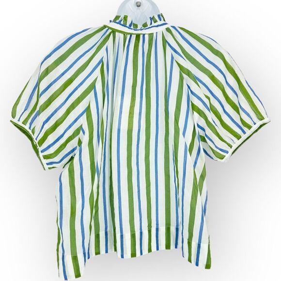 Olivia James The Label NWT Elizabeth Top‎ in Harbour Stripe Lime-  L cottagecore - Picture 3 of 7